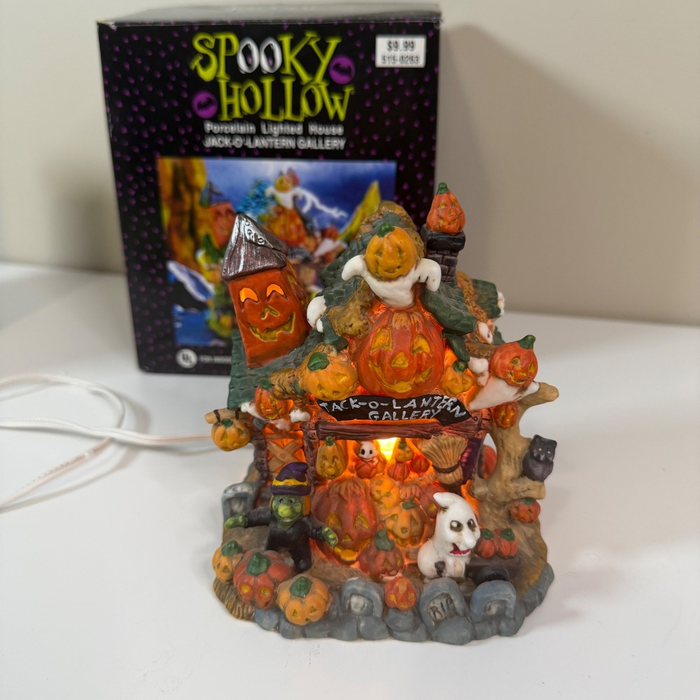Spooky Hollow Porcelain Lighted Halloween Jack O Lantern Gallery Village Decor